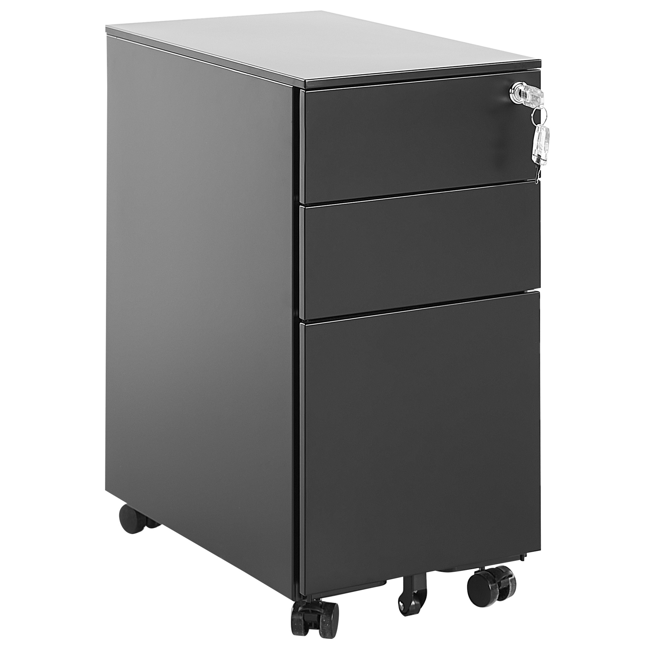 Beliani Storage Cabinet Black Metal with 3 Drawers Key Lock Castors Industrial Modern Home Office Garage Material:Metal Size:50x60x30