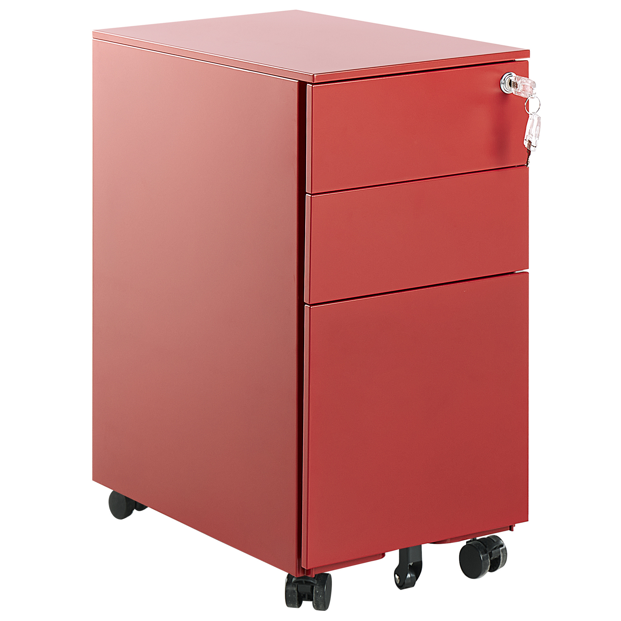 Beliani Storage Cabinet Red Metal with 3 Drawers Key Lock Castors Industrial Modern Home Office Garage Material:Metal Size:50x60x30