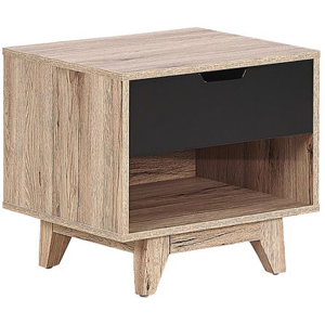 Beliani Bedside Table Light Wood with Black 1 Drawer 46 x 50  cm Minimalist Scandinavian Material:MDF Size:40x46x50