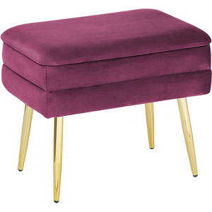 Beliani Bedroom Storage Bench Burgundy Red Polyester Velvet Upholstery Golden Legs Glam Design Solid Colour Living Room Furniture Material:Velvet Size:34x42x49