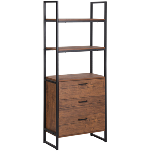 Beliani Bookcase with Drawers Dark Wood Black Frame 158 x 61 cm Industrial Material:MDF Size:32x158x61