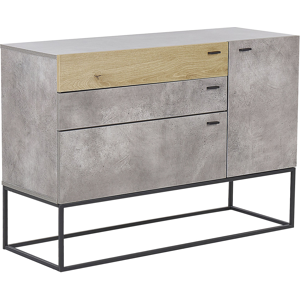 Beliani Chest of Drawers Light Wood and Grey 3 Drawers Cabinet Metal Base Industrial Material:Particle Board Size:41x79x116