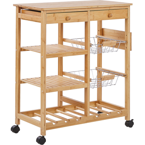 Beliani Kitchen Trolley Bamboo Light Wood with Wheels Wine Rack Cart Dining Room Movable Material:Bamboo Wood Size:37x80x67