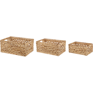 Beliani Set of 3 Baskets Natural Water Hyacinth with Handles Woven Home Accessory for Shelves Material:Water Hyacinth Size:30/25/22x20/19/15x44/40/33