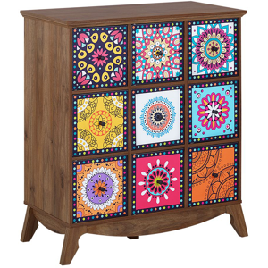 Beliani Sideboard Multicolour Moroccan Style with 9 Drawers Vintage Boho Material:MDF Size:40x92x79