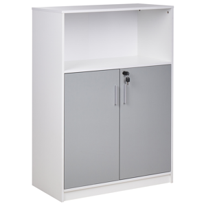 Beliani Storage Cabinet Light Grey White Particle Board Locker with Open Shelf 2 Door Home Office Modern Material:Particle Board Size:40x117x80