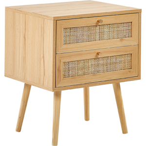 Beliani 2 Drawer Bedsie Table Light Wood Manufactured Wood with Rattan Front Drawers Boho Style Nighstand Material:Rattan Size:40x57x48