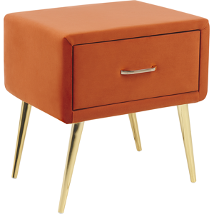 Beliani Bedside Table Orange Velvet Upholstery Nightstand 1 Drawer Minimalist Design Bedroom Furniture  Material:Velvet Size:38x49x46