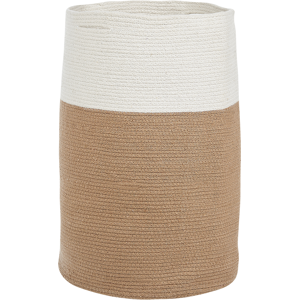 Beliani Storage Basket Cotton Beige and White Braided Laundry Hamper Fabric Bin Material:Cotton Size:52x57x52