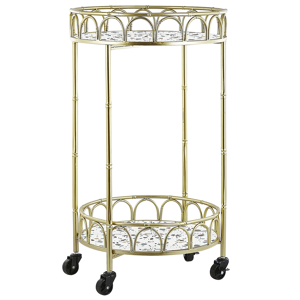 Beliani Kitchen Trolley Gold Iron Frame Terrazzo Effect Tops Glamour Bar Cart with Castors Material:Iron Size:48x80x48