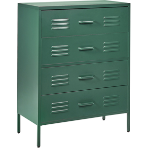 Beliani 4 Drawer Chest Dark Green Metal Steel Storage Cabinet Industrial Style for Home Office Living Room Material:Steel Size:40x102x80