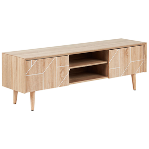 Beliani TV Stand Light Wood for up to 70ʺ TV Media Unit with 2 Cabinets Shelves Material:Chipboard Size:39x51x150