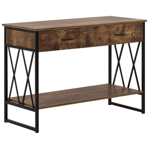 Beliani Console Table Sideboard 2 Drawer Shelf Dark Wood Top Black Metal Frame Industrial Style Particle Board Top Living Room Material:MDF Size:46x76x107