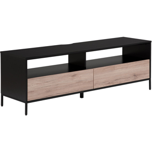 Beliani TV Stand Light Wood with Black for up to 70ʺ TV Media Unit with 2 Drawers Shelves Material:Chipboard Size:42x52x150