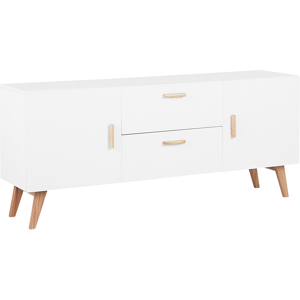 Beliani Sideboard White 2 Drawers 2 Cabinets Oak Legs Modern Scandinavian Material:MDF Size:42x70x160