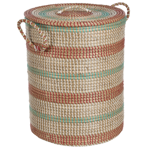 Beliani Basket Natural Seagrass with Handles Lid Handwoven Home Accessory Decor Storage Decorative Pattern Boho Style Material:Seagrass Size:40x50x40