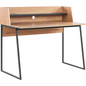 Beliani Home Office Desk Light Wood with Black Engineered Wood Top 120 x 59 cm with Shelf Steel Frame Material:Particle Board Size:59x101x120