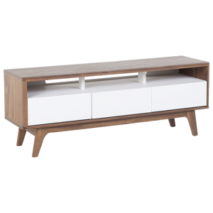 Beliani TV Stand Dark Wood White Storage Shelf Drawers Cable Management Modern Material:MDF Size:39x53x140