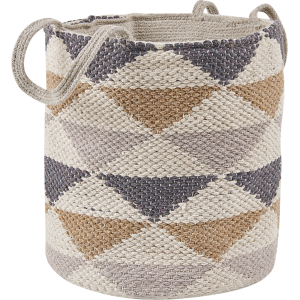 Beliani Cotton Basket Laundry Bin Beige Triangle Pattern Material:Cotton Size:30x34x30