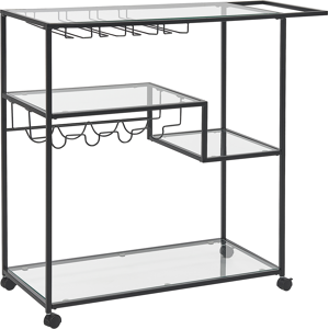 Beliani Kitchen Trolley Black Iron Tempered Glass 86 x 40 cm Industrial Castors with Brakes Bottle Rack Shelves Dining Room Material:Iron Size:40x94x103