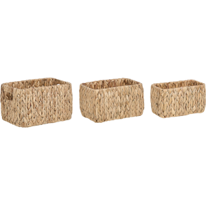 Beliani Set of 3 Storage Baskets Light Water Hyacinth Handmade with Handles Shelving Box Boho Design Material:Water Hyacinth Size:24/27/30x14/16/18x14/17/20