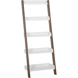 Beliani 5-Tier Ladder Bookcase Dark Wood with White Book Shelf Display Material:MDF Size:32x164x65