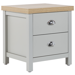 Beliani Bedside Table Grey Light Wood Particle Board 2 Drawers Nightstand Scandinavian Traditional Style Material:Particle Board Size:39x49x45