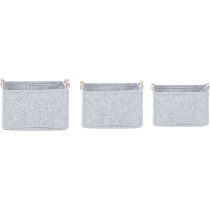 Beliani Set of 3 Storage Baskets Grey Felt Handmade with Wooden Handles Shelving Box Scandinavian Design Material:Felt Size:25/29/31x21/23/25x32/35/38