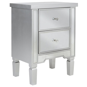 Beliani 2 Drawer Bedside Table Silver Glass Mirrored Glam Material:Glass Size:32x63x49