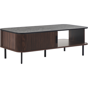 Beliani Coffee Table Dark Wood Finish 41 x 60 x 120 cm Rustic Sliding Doors Cabinet Material:MDF Size:60x41x120