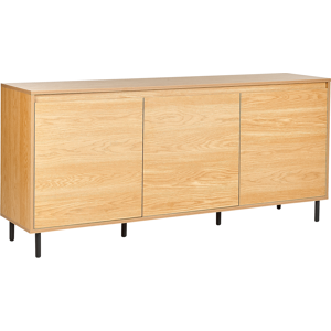 Beliani Sideboard 3 Door Light Wood with Black Metal Legs Freestanding Cabinet with Shelves Home Storage Unit Highboard Minimalist Material:Particle Board Size:40x75x165