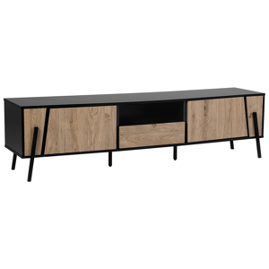 Beliani TV Stand Light Wood and Black Metal Legs for up to 76 ʺ with 1 Drawer and 2 Cabinets Industrial Style Material:Chipboard Size:40x46x177
