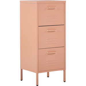 Beliani 3 Drawer Storage Cabinet Pink Metal Steel Home Office Unit Industrial Small Chest of Drawers Material:Steel Size:40x103x43