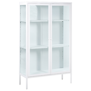 Beliani Office Cabinet White Steel 90 x 35 x 150 cm Metal 2 Doors Glass Front and Sides Display  Material:Steel Size:35x150x90