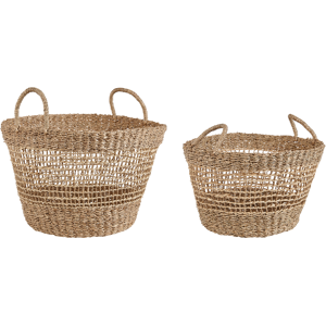 Beliani Set of 2 Baskets Natural Seagrass with Handles Woven Home Accessory Boho Style Material:Seagrass Size:50/40x30/27x50/40