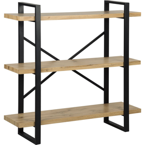 Beliani 3 Tier Bookcase Light Wood with Black Metal Frame Open Shelves Industrial Cross-Back Home Storage Minimalist Freestanding Unit Material:MDF Size:35x111x111