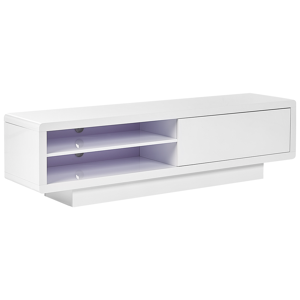 Beliani TV Stand White MDF High Gloss Cabinet Open Shelves Cable Grommets Minimalistic  Material:MDF Size:39x43x158