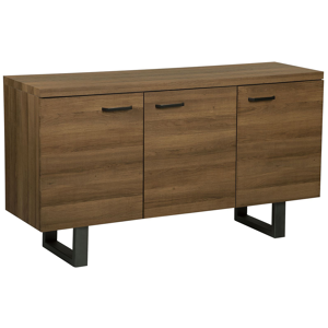 Beliani Sideboard 3 Door Dark Wood with Grey Sled Metal Base Aluminium Handles Freestanding Cabinet with Shelves Home Storage Unit Industrial Material:MDF Size:42x79x140