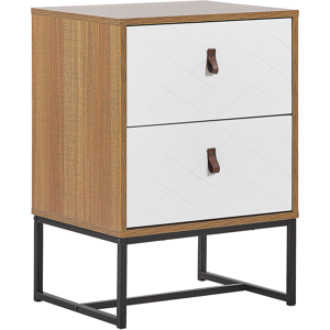 Beliani Bedside Table Light Wood with White Metal Legs Small Storage Cabinet 69 x 49 cm Modern Nightstand Traditional Bedroom Furniture Material:MDF Size:38x69x49