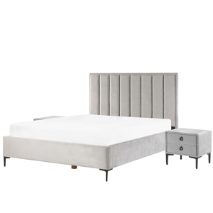 Beliani Bedroom Set Grey Velvet EU King Size 5ft3 Bed with Storage 2 Bedside Tables Upholstered Material:Velvet Size:xx