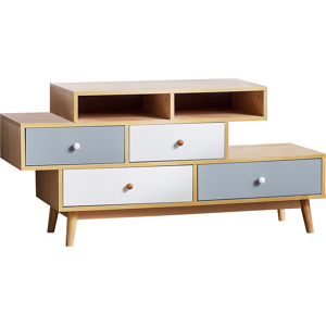 Beliani Sideboard Brown 4 Drawers 2 shelves Asymmetric Design Scandinavian Material:Chipboard Size:40x59x120