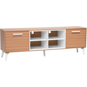 Beliani TV Stand Light Wood with White for up to 78ʺ TV Media Unit with 2 Cabinets Shelves Material:Chipboard Size:40x60x180