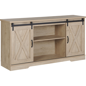 Beliani Sideboard Light Wood Cabinet with Sliding Doors Shelves Storage Unit Rustic Style Material:MDF Size:40x80x150