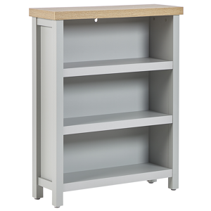 Beliani Bookcase Grey Light Wood Particle Board 3 Shelves Short Storage Unit Scandinavian Traditional Style Material:Particle Board Size:23x87x70