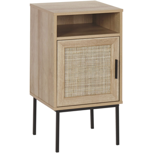 Beliani Bedside Table Light Wood Natural Rattan Front 77 x 40 cm Metal Leg Boho Style Wicker Cabinet Material:Particle Board Size:40x78x40