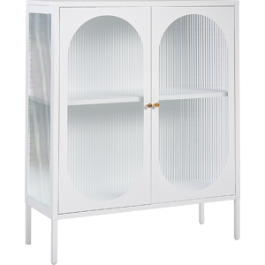 Beliani Office Cabinet White Steel 90 x 35 x 111 cm Metal 2 Doors Glass Front and Sides Display  Material:Steel Size:35x111x90