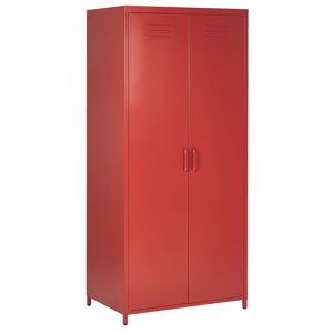 Beliani Home Office Storage Cabinet Red Steel 2 Doors 4 Shelves Industrial Design Material:Steel Size:50x171x76