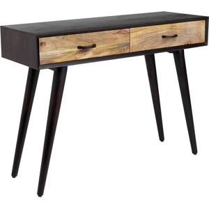 Beliani Console Table Dark Wood Mango Wood with 2 Drawers Sideboard Black Legs Material:Mango Wood Size:35x75x100