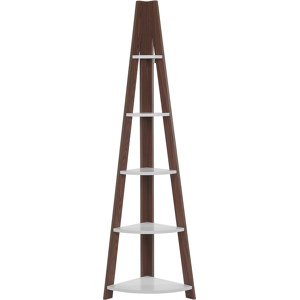 Beliani 4-Tier Ladder Bookcase Dark Wood with White Book Shelf Corner Display Material:Particle Board Size:35x175x49