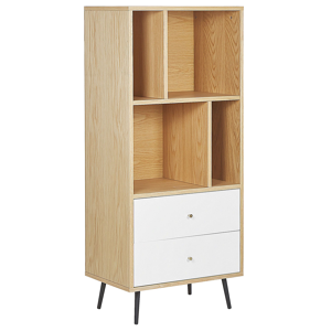 Beliani Bookcase Light Wood with White MDF 139 x 60 x 40 cm Storage Unit with Drawers Modern Material:MDF Size:40x139x60